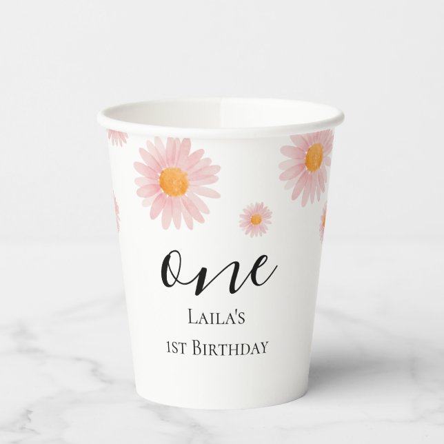 Vasos De Papel Cumpleaños Groovy Daisy Rubor Rosa  (Izquierda)