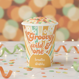 Vasos De Papel Cumpleaños Groovy y retro silvestre