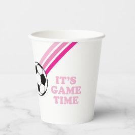 Vasos De Papel Cumpleaños Hora del Partido Fútbol Rayas Rosas