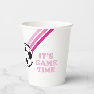 Vasos De Papel Cumpleaños Hora del Partido Fútbol Rayas Rosas