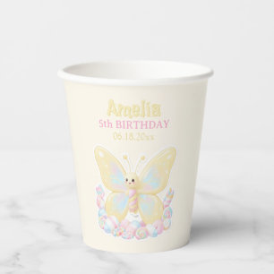 Vasos De Papel Cumpleaños infantil Mariposa de Malvavisco Amarill