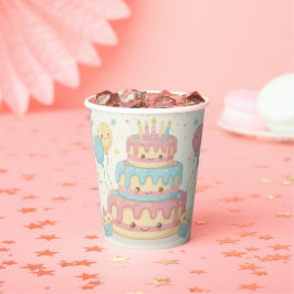 Vasos De Papel Cumpleaños Kawaii - Pastel y Magdalenas Lindas
