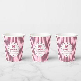 Vasos De Papel Cumpleaños Lazo Rosa Bonito