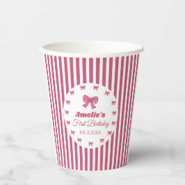 Vasos De Papel Cumpleaños Lazo Rosa Bonito