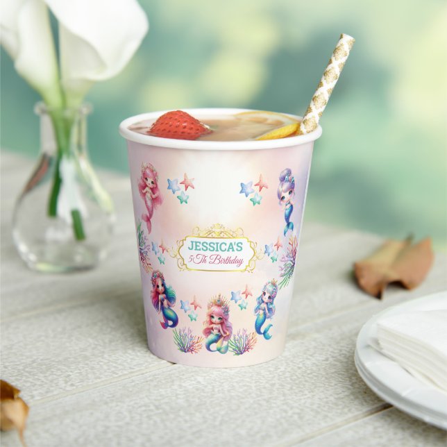 Vasos De Papel Cumpleaños mágico de la sirena bajo el mar (in situ)