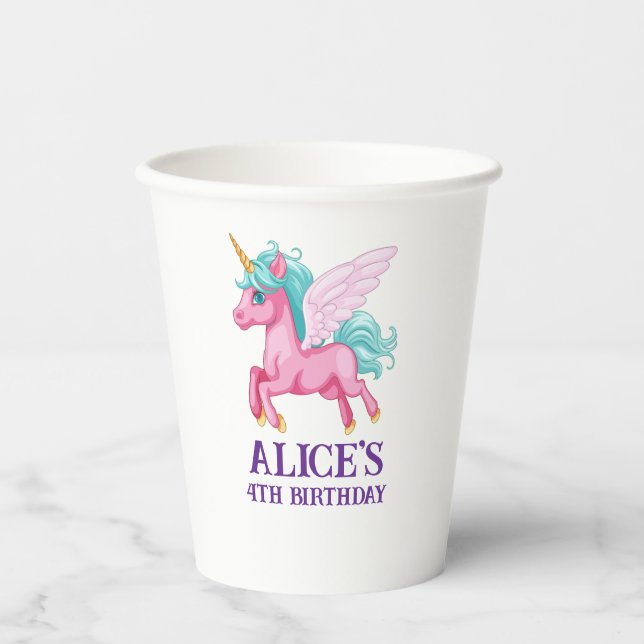 Vasos De Papel Cumpleaños mágico de niños con arcoíris de unicorn (Anverso)