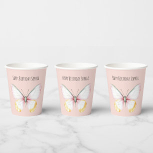 Vasos De Papel Cumpleaños Mariposa Blanco Menta Amarillo Rosa Ver
