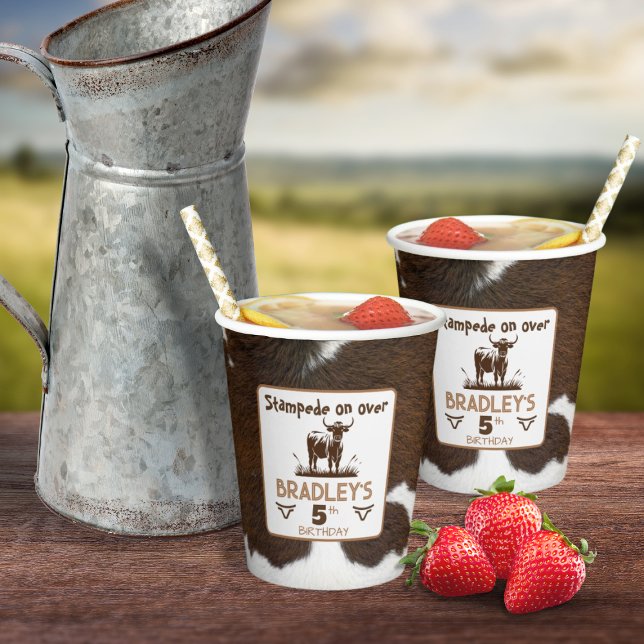 Vasos De Papel Cumpleaños marrón Estampida de ganado con estampad (Subido por el creador)