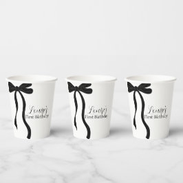 Vasos De Papel Cumpleaños minimalista con lazo negro