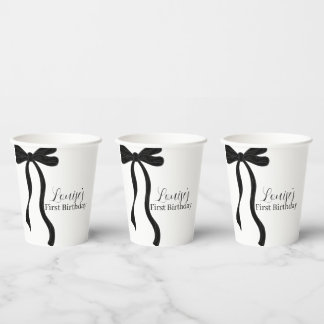 Vasos De Papel Cumpleaños minimalista con lazo negro