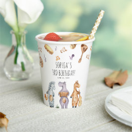 Vasos De Papel Cumpleaños Musical Africano de Animales Acuarela L