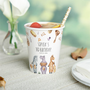 Vasos De Papel Cumpleaños Musical Africano de Animales Acuarela L