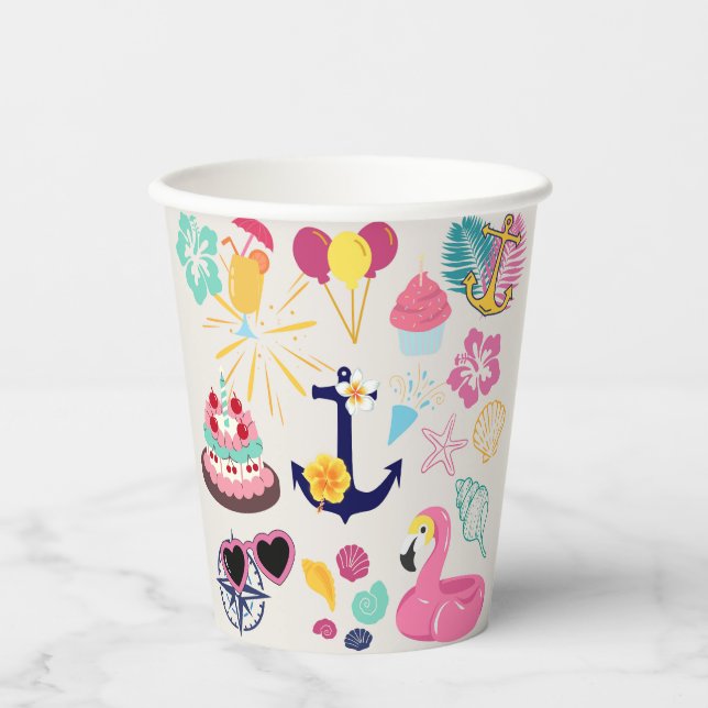 Vasos De Papel Cumpleaños Náutico Adorable (Anverso)