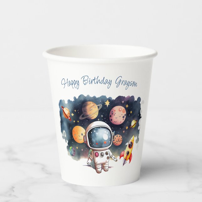 Vasos De Papel Cumpleaños Niño Planetas Espacio Exterior (Anverso)