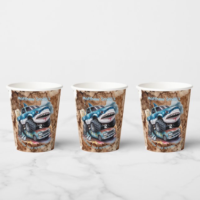 Vasos De Papel Cumpleaños Niño Salpicadura de Lodo Camión Monstru (Multi)