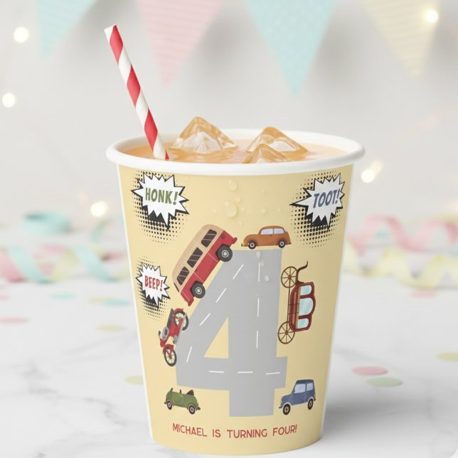 Vasos De Papel Cumpleaños niño vehículos retro bocina pitido (Subido por el creador)