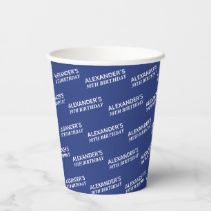 Vasos De Papel Cumpleaños Nombre Azul Marino 30