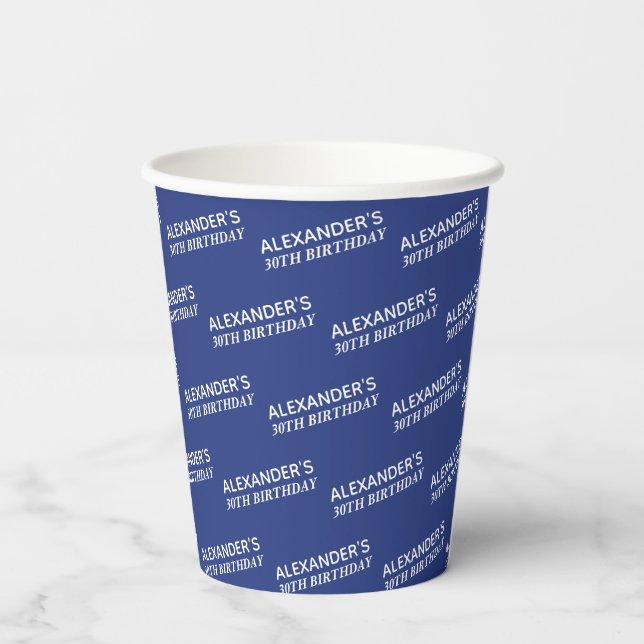 Vasos De Papel Cumpleaños Nombre Azul Marino 30  (Reverso )