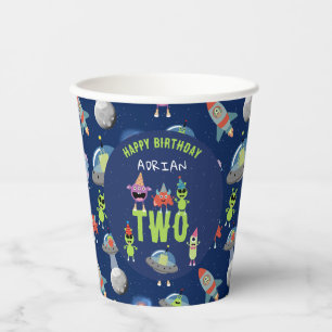 Vasos De Papel Cumpleaños Nombre Edad Monstruo Alien Espacio Lind