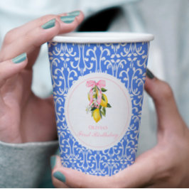 Vasos De Papel Cumpleaños número 1 elegante con lazo rosa y limón