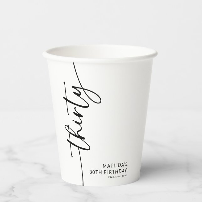 Vasos De Papel Cumpleaños número 30 con letra elegante (Anverso)