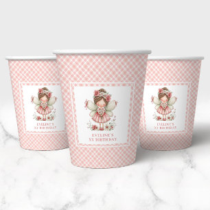 Vasos De Papel Cumpleaños número 4 Floral de Hada Caprichosa Rosa