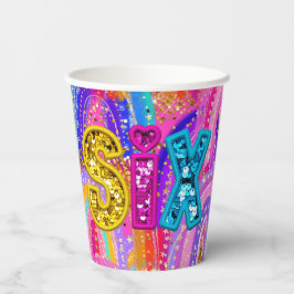 Vasos De Papel Cumpleaños número 6 arcoíris
