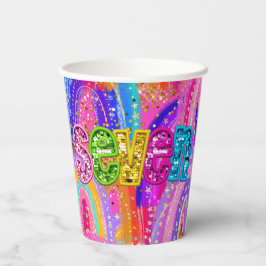 Vasos De Papel Cumpleaños número 7 Rosa y Arcoíris Dorado