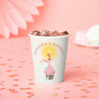 Vasos De Papel Cumpleaños número uno de la Señorita Niña de la To