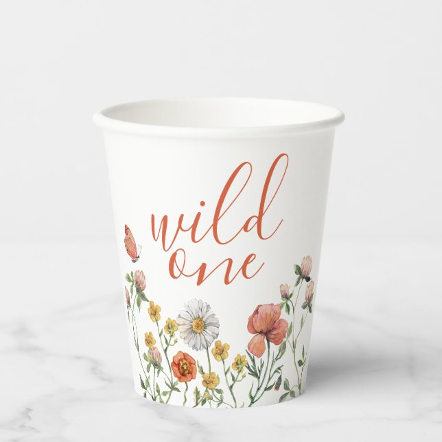 Vasos De Papel Cumpleaños número uno de Wildflower Wild One (Anverso)