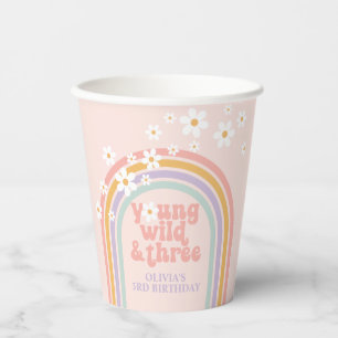 Vasos De Papel Cumpleaños pastel arcoíris joven Wild tres 3