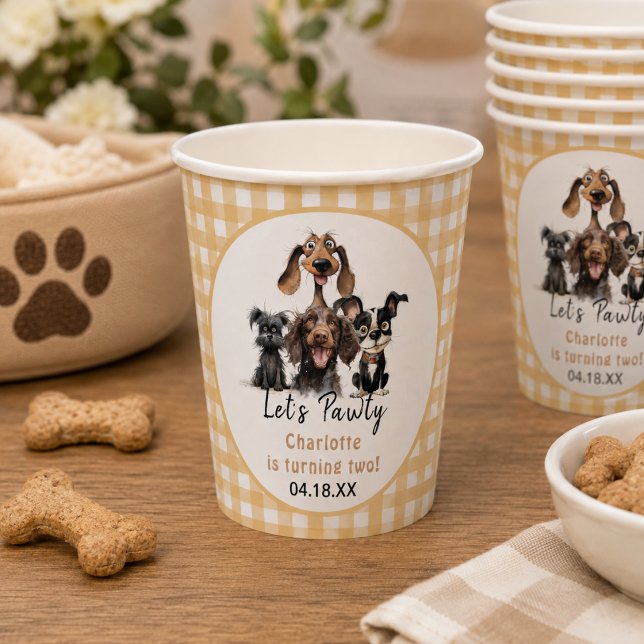 Vasos De Papel Cumpleaños Perro Vamos a Pawty (Dog Let's Pawty Birthday Paper Cups)