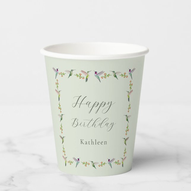 Vasos De Papel Cumpleaños personalizado de colibríes de Anna (Anverso)