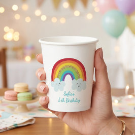 Vasos De Papel Cumpleaños Personalizado de Niños Arcoíris con Nom