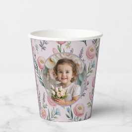 Vasos De Papel Cumpleaños personalizado de niños con foto floral 