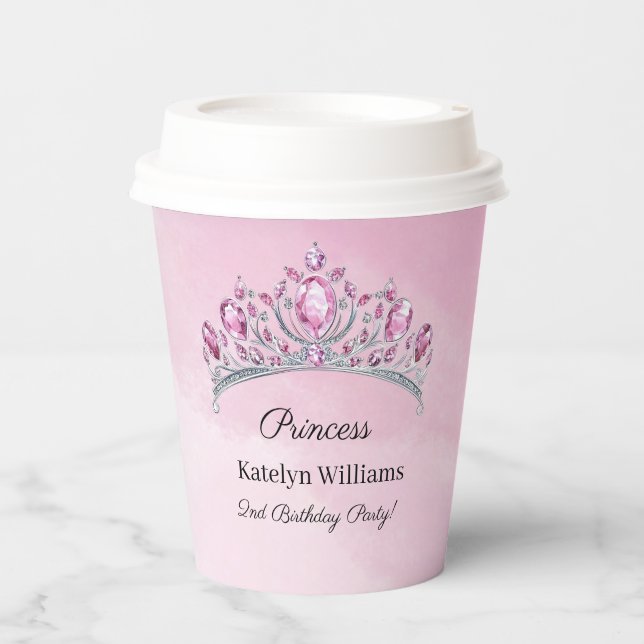 Vasos De Papel Cumpleaños personalizado de princesa acuarela rosa (Anverso)