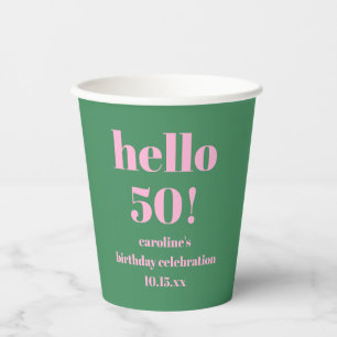 Vasos De Papel Cumpleaños personalizado moderno en rosa y verde a