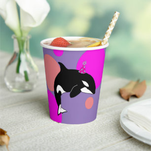 Vasos De Papel Cumpleaños personalizado Orca Killer Whale