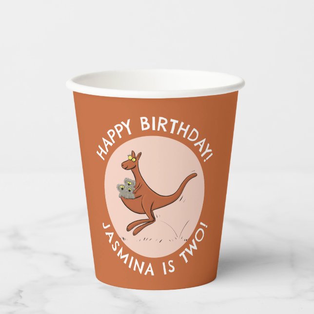 Vasos De Papel Cumpleaños personalizado personalizada de canguro  (Anverso)