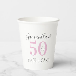 Vasos De Papel Cumpleaños personalizado, rosa moderno 50 y fabulo