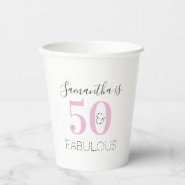 Vasos De Papel Cumpleaños personalizado, rosa moderno 50 y fabulo