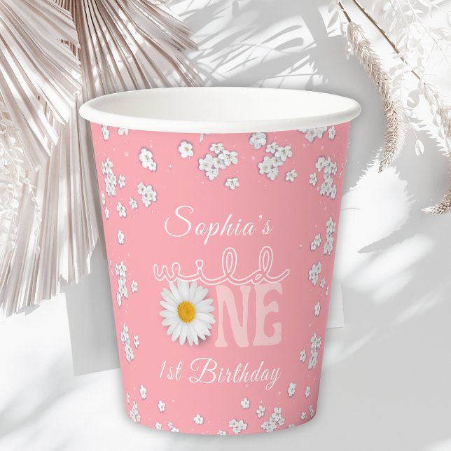 Vasos De Papel Cumpleaños Pink Daisy Wild One 1er  (Subido por el creador)