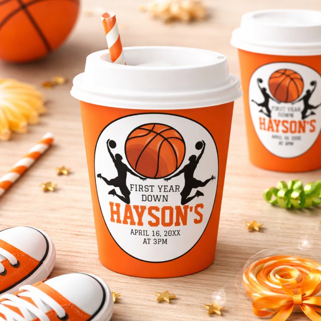 Vasos De Papel Cumpleaños primer año de baloncesto (Basketball First Year Down 1st Birthday Paper Cups)