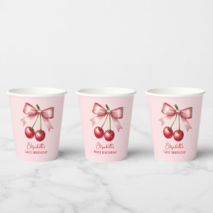 Vasos De Papel Cumpleaños Primera 1ra Cumpleañera Rosa y Rojo Coq