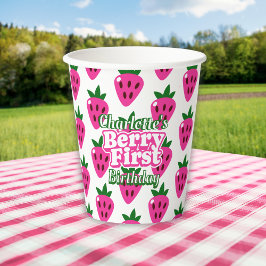 Vasos De Papel Cumpleaños primero de Fresa Rosa