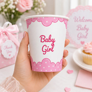 Vasos De Papel Cumpleaños Primero Nubes acuarela Rosa Chic