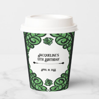 Vasos De Papel Cumpleaños Princesa Rosa Verde y Negra con Puerta