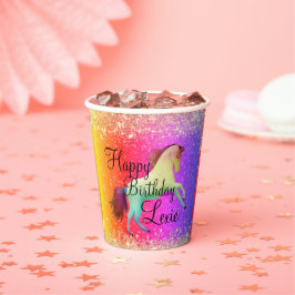 Vasos De Papel Cumpleaños Purpurinoso de Rainbow Unicorn