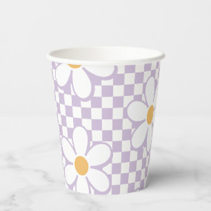 Vasos De Papel cumpleaños Retro Checker Lilac Daisy