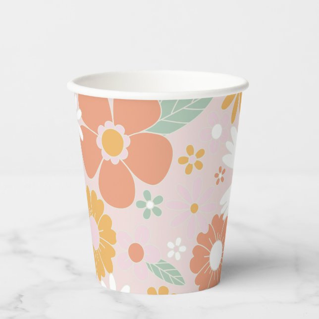 Vasos De Papel Cumpleaños retro floral groove (Anverso)